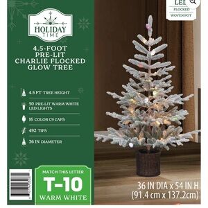Holiday Time 4.5-Foot Pre-Lit Flocked Tree with Warm White Lights - NWT